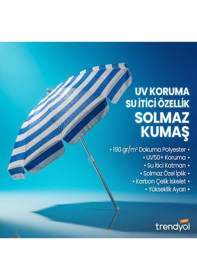 360 Dönebilen Plaj Şemsiyesi Uv Korumalı Su İtici Solmaz Kumaş 190 Gr Dokuma Polyester -mavi