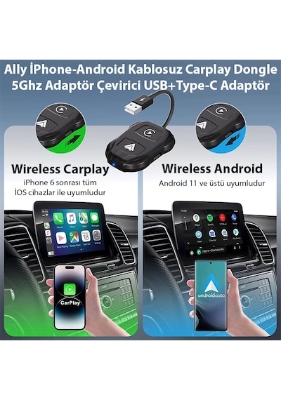 Ally İphone-android Kablosuz Carplay Dongle 5ghz Adaptör Çevirici