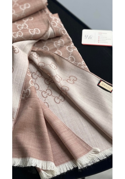 Miorel Scarfs İnce Kumaş G Desen Pamuklu Şal Yün İpek Şal 4 Mevsim Çift Taraflı Pudra