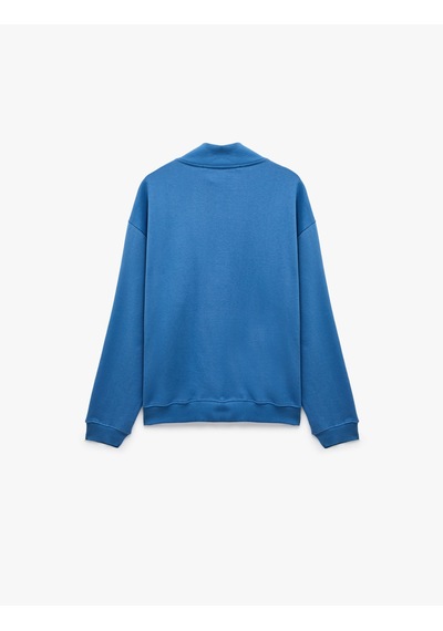 Koton Pamuklu Regular Fit Nakışlı Uzun Kollu Yarım Fermuarlı Sweatshirt Mavi 7wam70131mk
