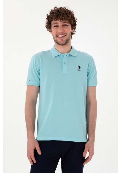 U.S. Polo Assn. Erkek Slim Fit Polo Yaka Açık Mavi Basic Tişört 50298041-VR007