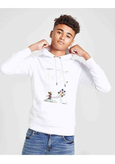 Tshirthane Anime One Piece Balon Baskılı Unisex Çocuk Kapüşonlu Beyaz Sweat Beyaz