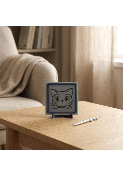 Kedi Yüzü Detaylı Modern Dekoratif Obje, Ev Ve Ofise Estetik Ve Neşe Veren Masaüstü Aksesuar 10x10cm