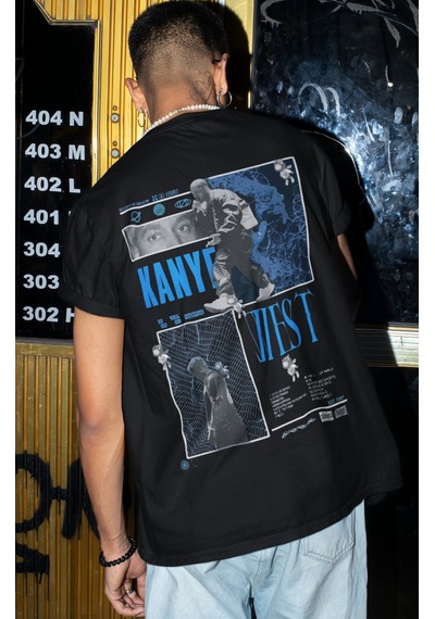Kanye West Rapper Şarkıcı Sırt Baskılı Unisex Oversize Tişört Siyah