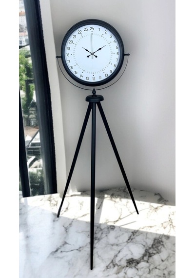Siyah 24 Saat Göstergeli Özel Tasarım Tripod Ayaklı Saat Çok Renkli