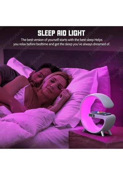 Vilya G Bluetooth Hoparlör 15w Hızlı Şarj Gece Lambası Alarm Özel Asistan Led Ambiance 5in1