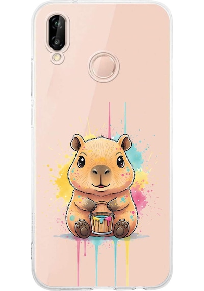 Huawei P20 Lite İle Uyumlu Splash Kapibara Tasarımlı Şeffaf Silikon Kılıf Şeffaf