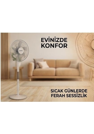 Sunny Sn8vntstnd03b 16 İnç Ayaklı Vantilatör Beyaz - 5 Kanatlı Pervane, 40w Güçlü Soğutma 3 Kademeli