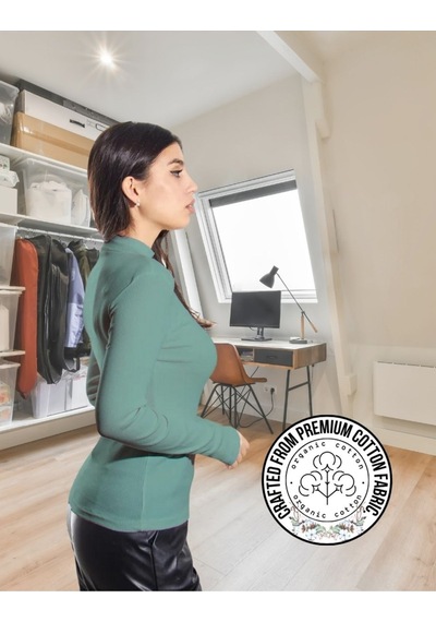 Alya Underwear Kaşkorse Yarım Boğaz Body Sweatshirt, Fitilli Kumaş, Likralı, Bordo Okaliptus