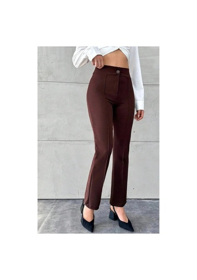 DefyModa Kadın Krep Kumaş Pantolon Kahverengi