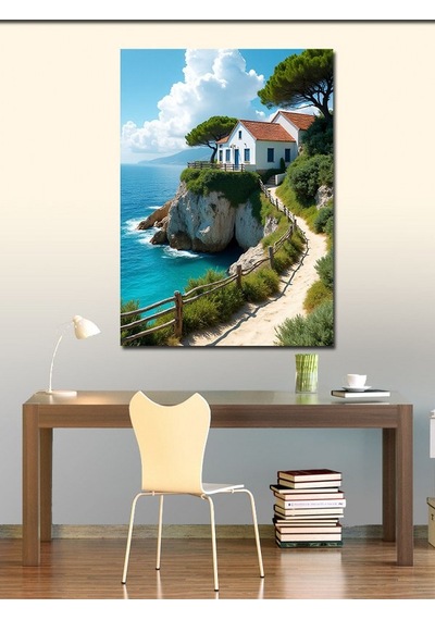 Kanvas Tablo Deniz Kıyısındaki Ev 100cmx140cm