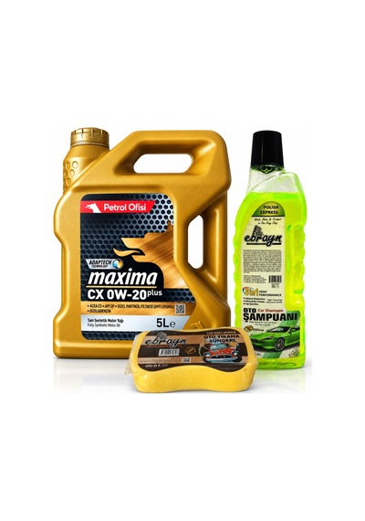 Petrol Ofisi Maxima Cx 0w-20 Plus 5 L Motor Yağı  + Oto Şampuan 1000 ML + Yıkama Süngeri