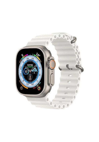 Ekılıf - Apple Uyumlu  Watch 7 45mm - Kordon Silikon Kordon Krd-75 - Beyaz