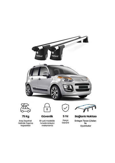 Trio-ı Citroen C3 Picasso 2009-2017 Uyumlu Kilitli Ara Atkı 120cm Port Bagaj Tavan Barı