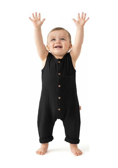 Miababy Müslin Kısa Atlet Tulum Siyah