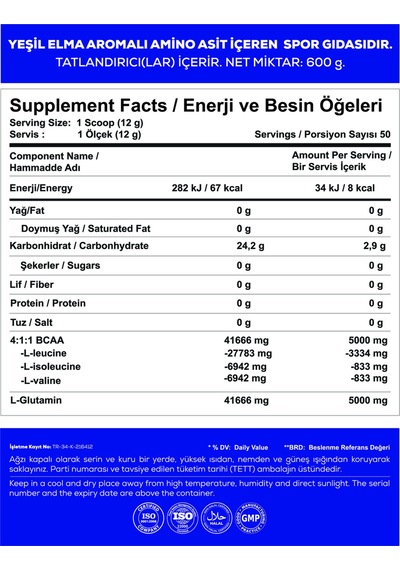 Bcaa + Green Apple 600 G Aromalı