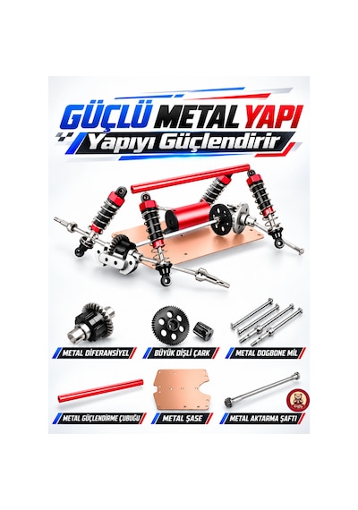 Oyuncak 2.4 Ghz Uzaktan Kumandalı Rc Arazi Arabası 40 Km/sa Hız 4x4 Çekiş Metal Şase Rc390 Motor Şarjlı Led Işıklı Gaz Ve Direksiyon Hassasiyetli Mavi
