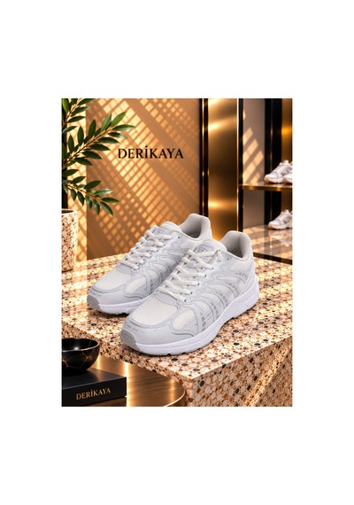 Derikaya Kadın Beyaz Bağcıklı Düz Taban Günlük Sneaker Ayakkabı