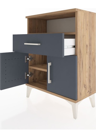 Arges Komodin Tek Raflı 2 Çekmeceli 2 Kapaklı 60x30x80 Çam-an... Çam