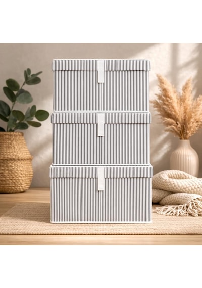 Çok Amaçlı Düzenleyici Kapaklı Sandık Tipi Kutu Hurç Organizer 3 Lü Set Gri, Mini 40 X 30 X 26