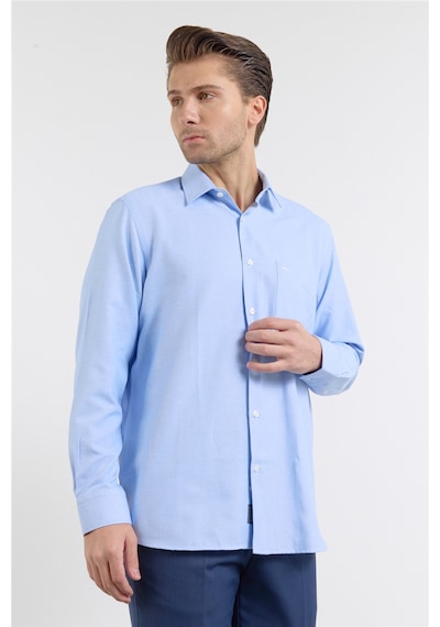 İmza Mavi Sert Yaka Uzun Kol Cepli Comfort Fit Pamuklu Gömlek 1004255285