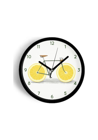 Limon Bisikleti Modern Tasarım Mutfak Duvar Saati - 30cm - Önü Camlı Siyah Kasa - Sessiz Mekanizma-jh0447 Siyah