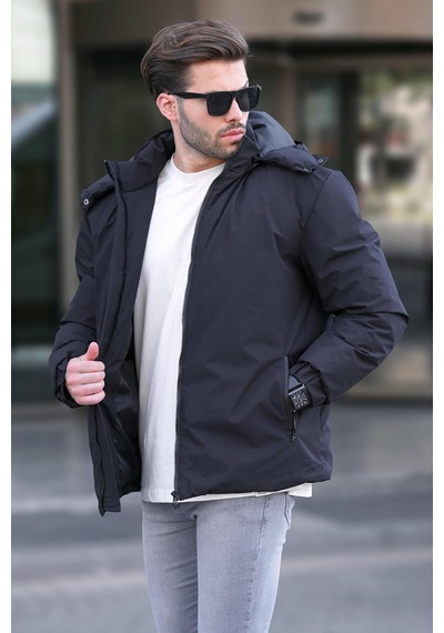 Madmext Siyah Kapüşonlu Oversize Erkek Şişme Mont 7237 Siyah