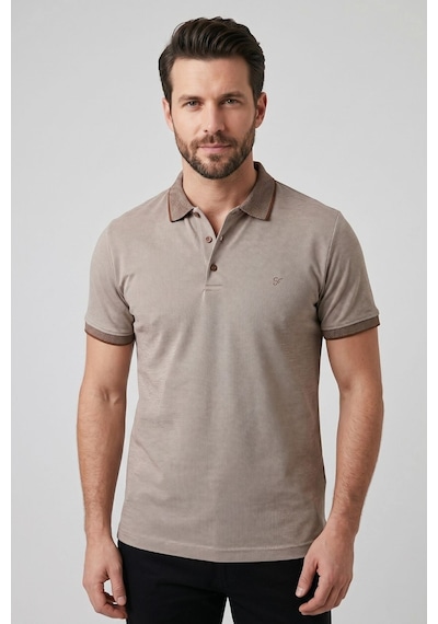 Efor Comfort Fit Rahat Kalıp %100 Pamuk Kıvrılmaz Yaka Ekru-vizon Polo Yaka Tişört Ts 931