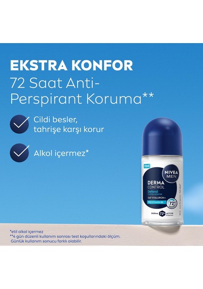 Lexroo Men Erkek Roll On Deodorant Derma Control Defend 50 Ml, 72 Saat Anti Perspirant Koruma