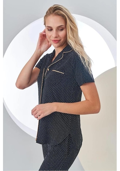 Pjs 24213 Kadın Puantiyeli Düğmeli Pijama Takım 001