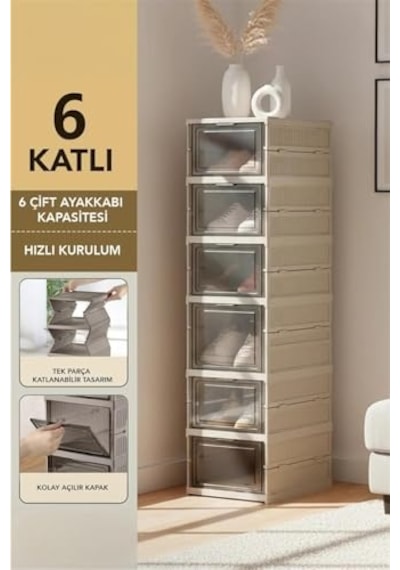 Coverest 6 Katlı Katlanabilir Organizer, Çok Amaçlı Ayakkabılık, Taşınabilir Portatif, 25.5 X 34.5 X 105 Cm Bej Açık Ceviz Coverest 6 Katlı Katlanabilir Organizer, Çok Amaçlı Ayakkabılık, Taşınabilir Portatif, 25.5 X 34.5 X 105 Cm Bej Açık Ceviz