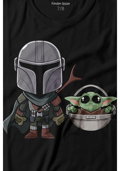 Kendim Seçtim Baby Yoda Mando Figür The Mandalorian Bebek Yoda Star Wars Baskılı Tişört Çocuk T-shirt 001