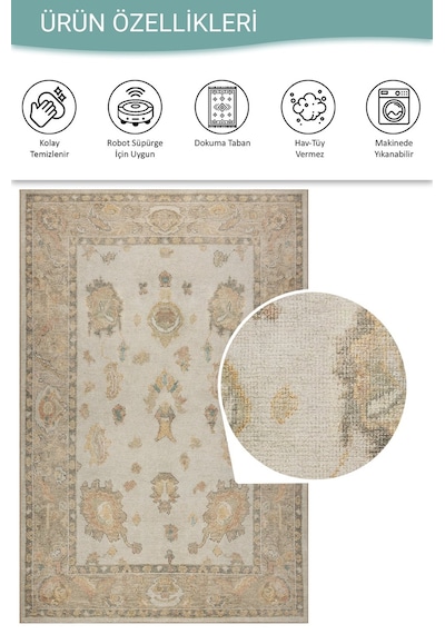 Relic Sarı / Bej Dokulu Klasik Desenli Dokuma Tabanlı Şönil Halı Al 513 Sarı - Bej