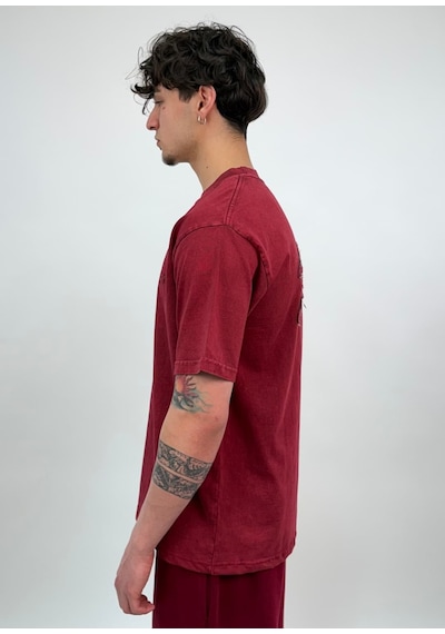 Zaee Nakışlı Oversize Tişört Bordo