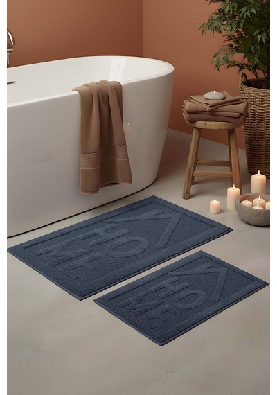 Home Kabartmalı Pamuklu 2 Li Banyo & Klozet Paspas Takımı Lacivert