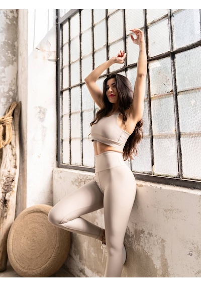 Lismina Su Beji Ekstra Yüksek Bel Toparlayıcı Spor Tayt Bej