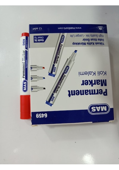 Mas Permanent Marker Koli Kalemi Kesik Uç Kırmızı 6459 12'li Kutu