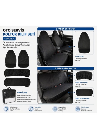 Günaks 4 Parça Oto Servis Koltuk Kılıf Seti Siyah 1