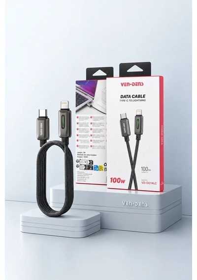 Ven-dens Vd-dc14cl 27 W Pd Type-c To Lightning Hızlı Şarj Ve Veri Kablosu, 1 Metre, Naylon, Siyah