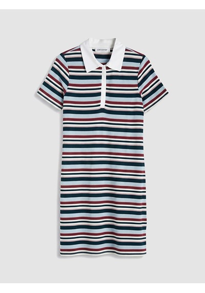 Lcw Everyday Mavi Polo Yaka Çizgili Elbise