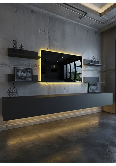 Resital Ledli Duvara Monte Tv Sehpası - Antrasit - W6020-4