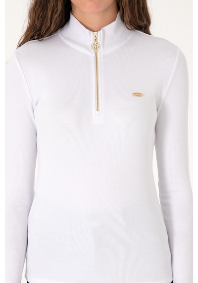 U.S. Polo Assn. Kadın Beyaz Fermuarlı Dik Yaka Sweatshirt 50313564-VR013