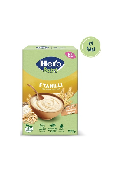 Hero Baby 5 Tahıllı Sütsüz 200 G x 4