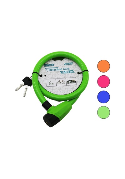 Anahtarlı Kalın Motor - Bisiklet Kilit Çelik Tel Renkli Kılıf 18mmx100cm 5580 Çok Renkli