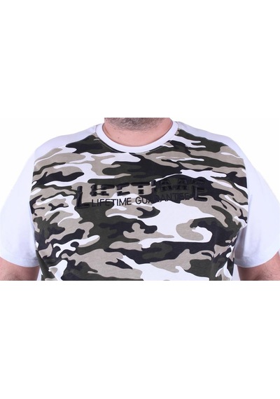 Moc Grande Mocgrande Büyük Beden Shoulder Line Camouflage Erkek Tişört 23147 Beyaz