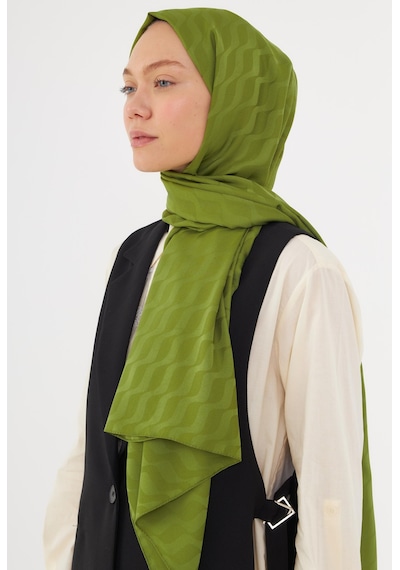 Mirsoy Scarf Dalga Desen İpeksi Jakar Şal - Yosun Yeşil