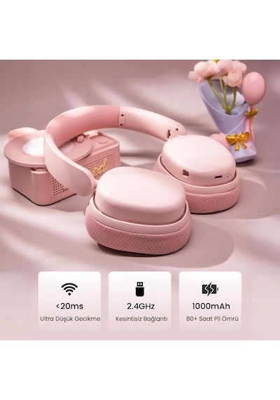 Aula G7 Pro Tri Mode Kablosuz Rgb Gaming Mikrofonlu Oyuncu Kulaklığı 7.1 Surround Ses 40mm Driver Düşük Gecikme E-spor Kulaklık Pembe