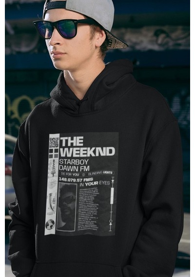 Sevbano The Weeknd Rapper Starboy Dawn Fm Baskılı Unisex Oversize Hoodie Siyah