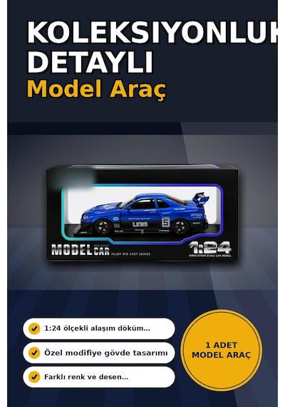 Detaylı 1/24 Ölçek R34 Modifiye Spor Model Araç - Tek Renk Seçimli, Koleksiyonluk Oyunca Bx-313408
