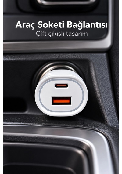 Type C Ve Usb A Çift Çıkışlı Araç Şarj Aleti 1 Adet